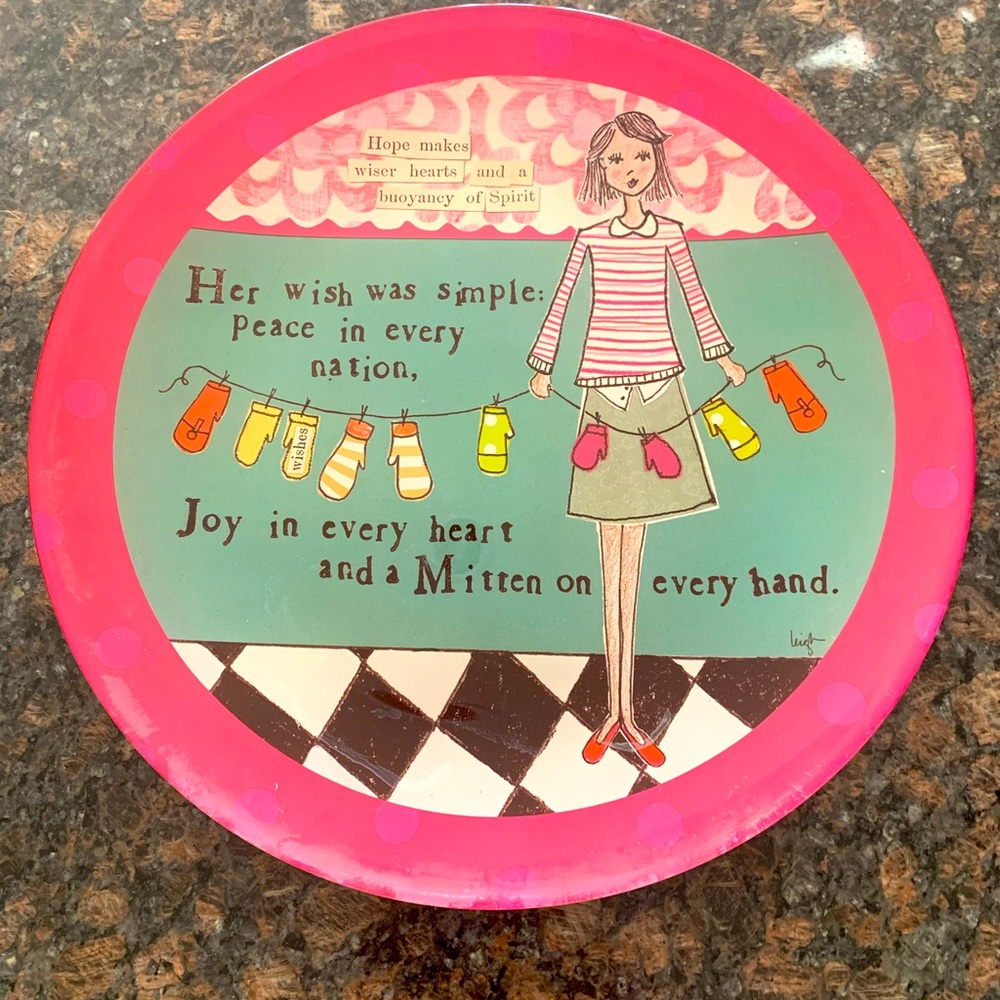 DEMDACO Curly Girl Christmas Plate RARE Pink/Green Glam Whimsical Contemporary